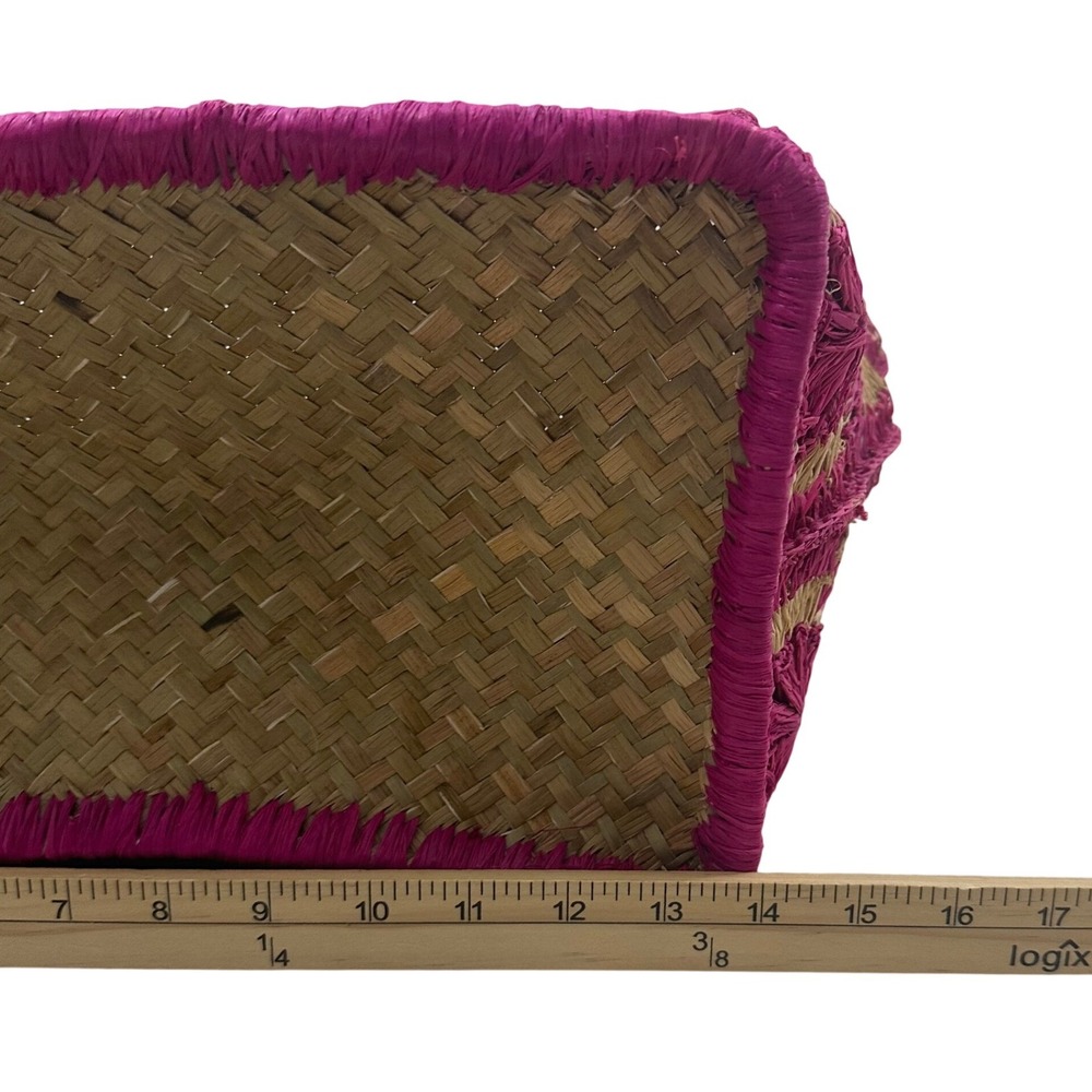 Le Comptoir de la Plage Pink Raffia Floral Crochet Leather Handle Tote Bag L - Picture 10 of 10